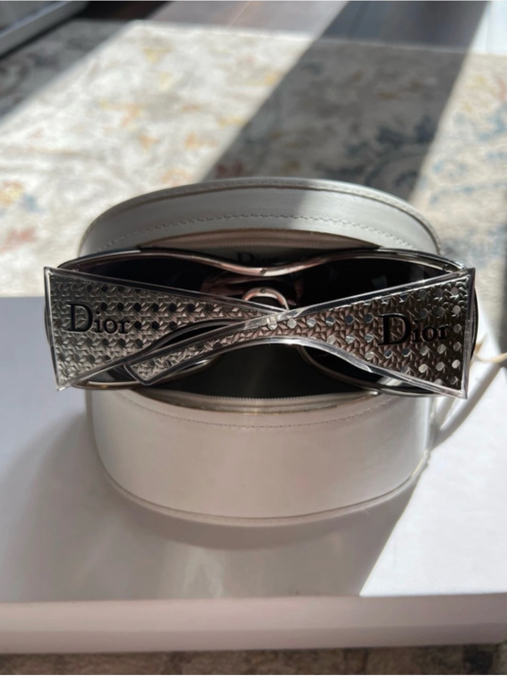 Vintage Dior Quadrille Sunglasses Textured Silver Frame